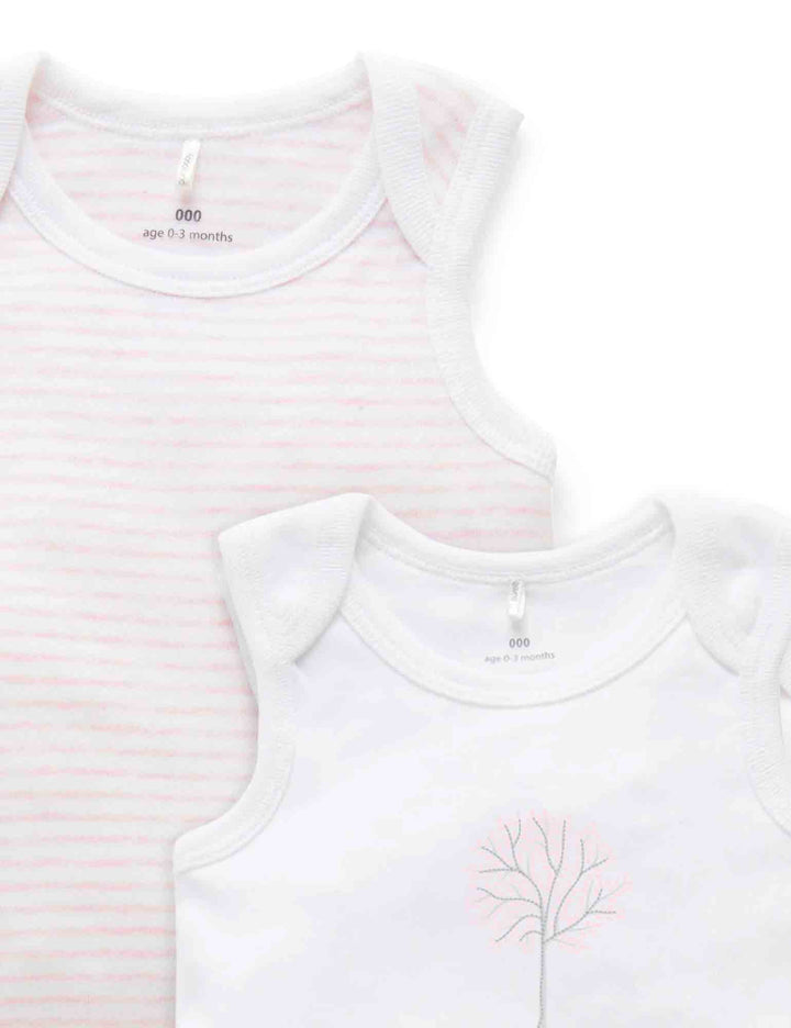 Purebaby Organic Singlet Bodysuit 2 Pack - White & Pale Pink Mélange Stripe