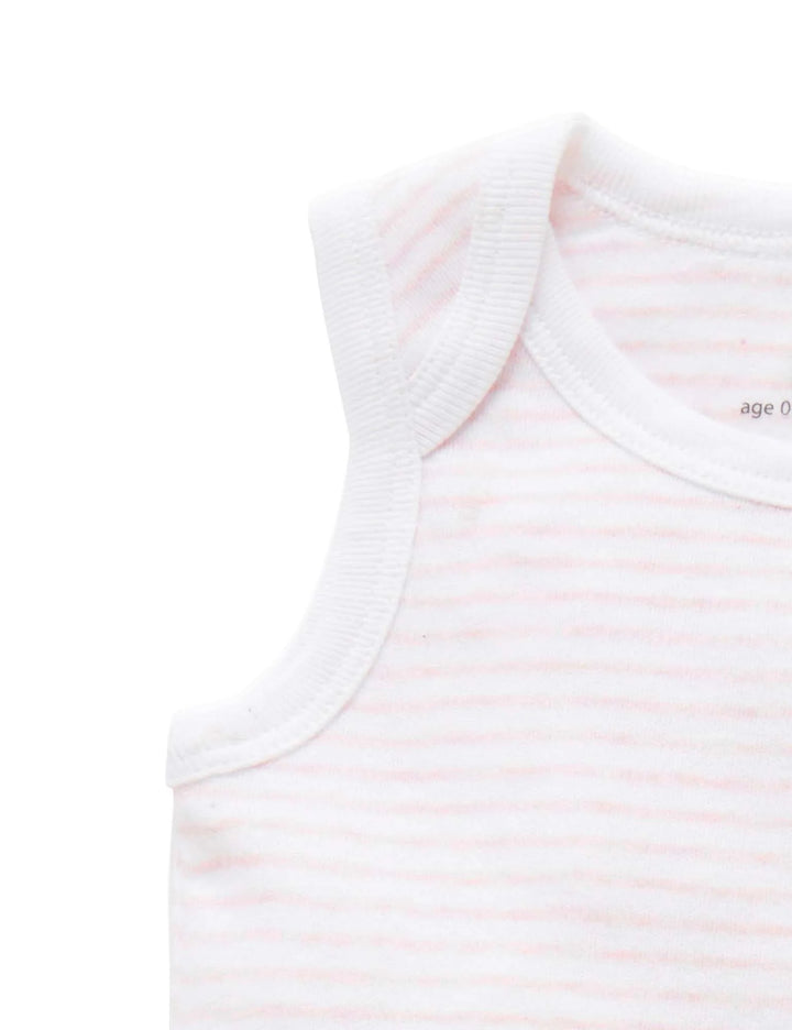 Purebaby Organic Singlet Bodysuit 2 Pack - White & Pale Pink Mélange Stripe