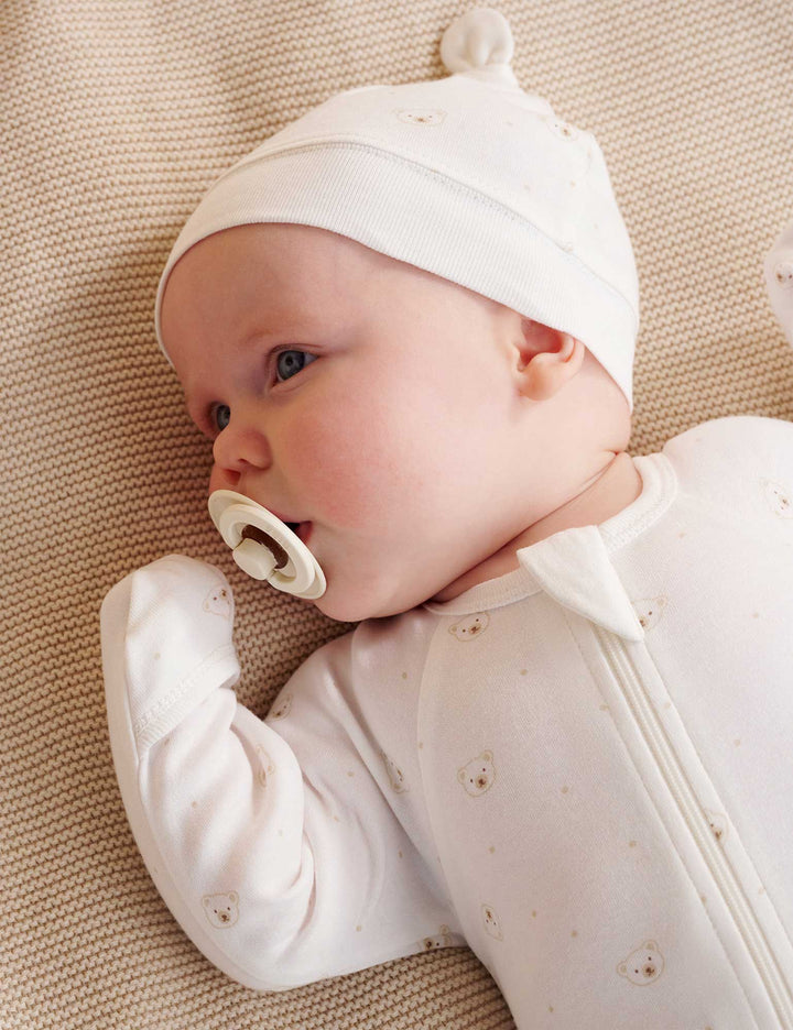 Purebaby Organic Growsuit & Hat Set - Vanilla Bear