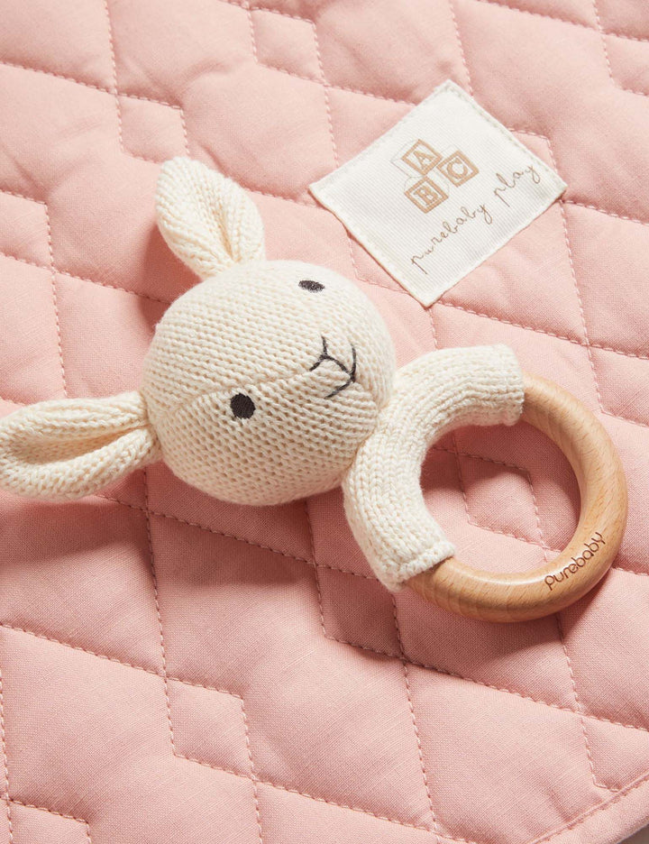 Purebaby Cream Rabbit Knit Rattle