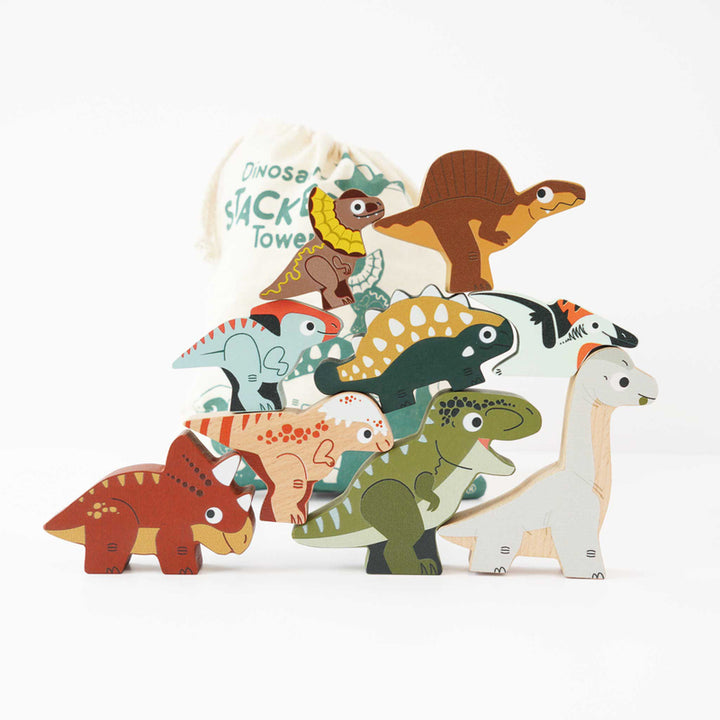 Petilou Wooden Jurassic Stacking Dinosaurs & Bag Gift Set