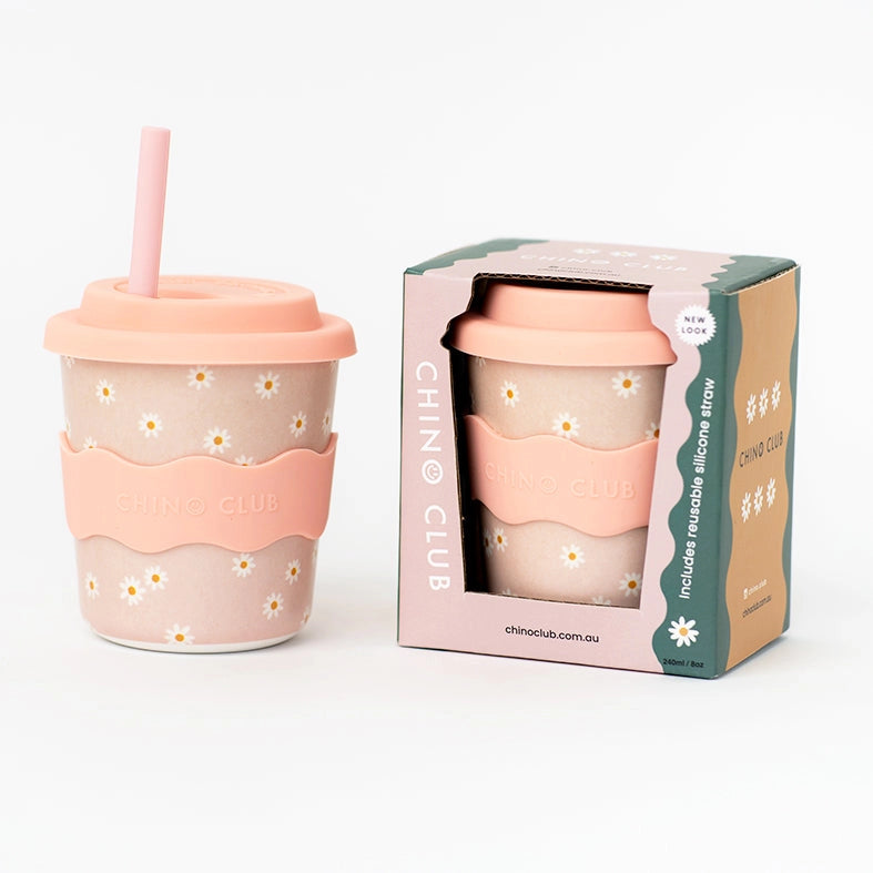 Pink Daisy Kids Keep Cup 240ml + Straw