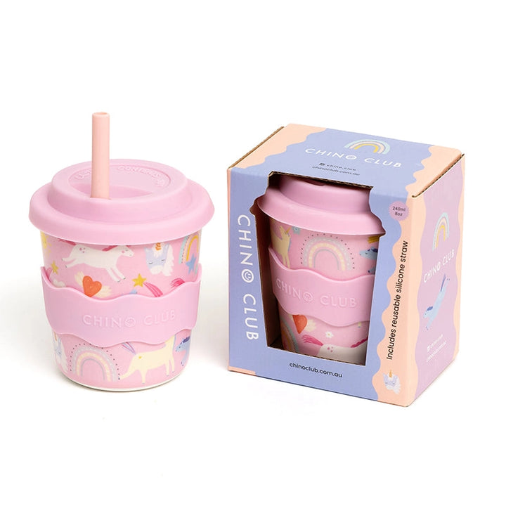 Pink Unicorn Kids Keep Cup 240ml + Straw