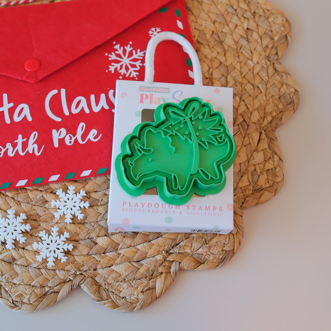 Play Sense Eco Christmas Playdough Stamp | Festive Triceratops