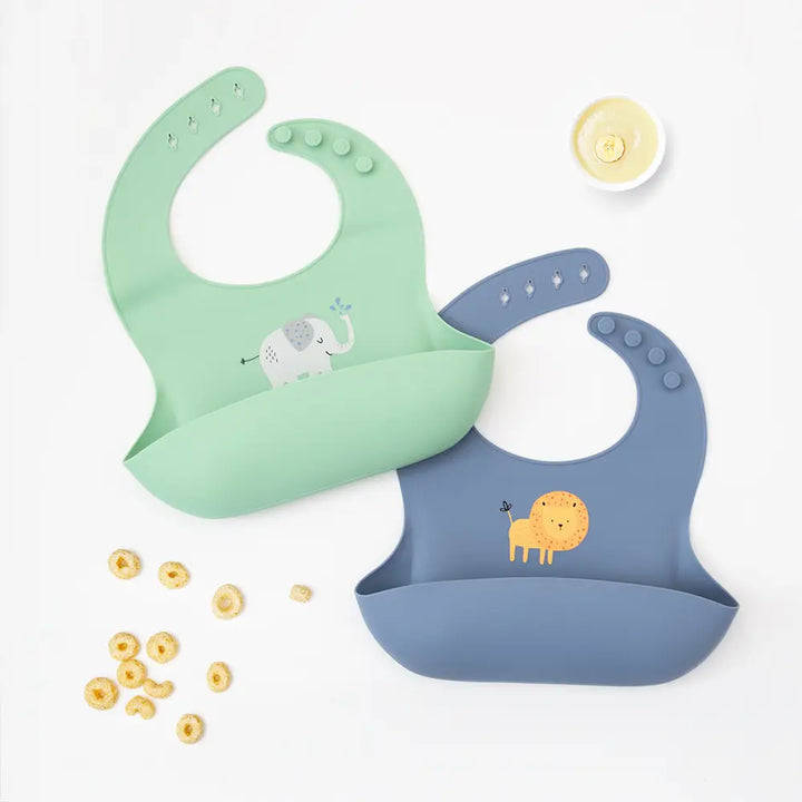 Silicone Pocket Catch Bib - Sage Elephant