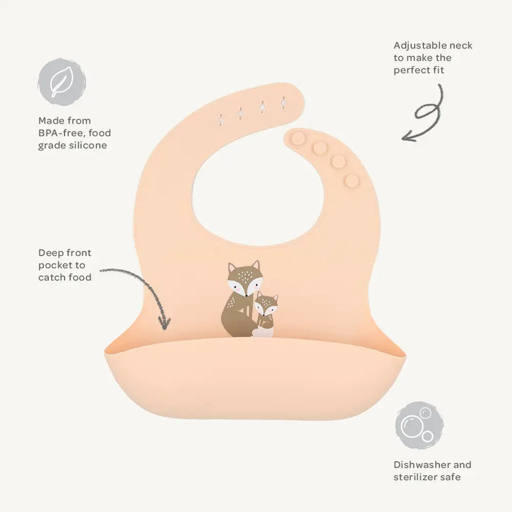 Silicone Pocket Catch Bib - Blush Fox