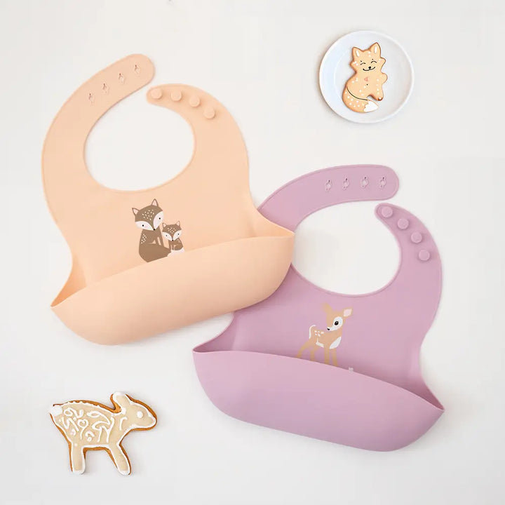 Silicone Pocket Catch Bib - Blush Fox
