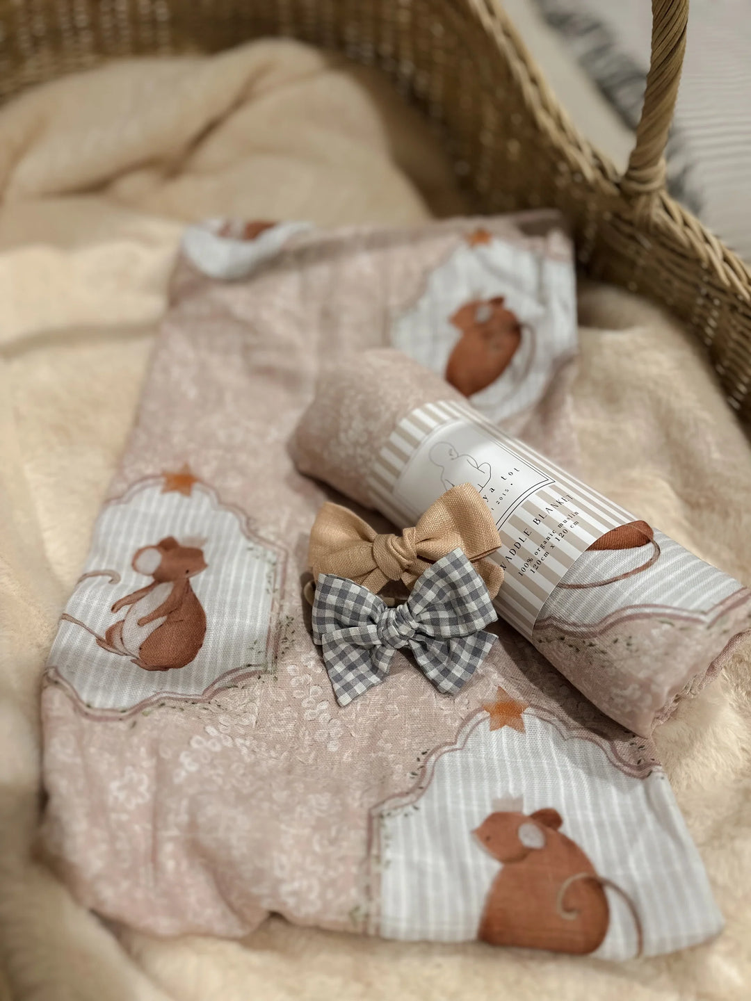 Pop Ya Tot Baby Bow Headband - Stone Gingham