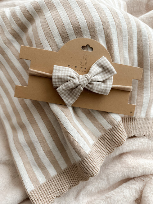 Pop Ya Tot Bow Headband - Beige Check