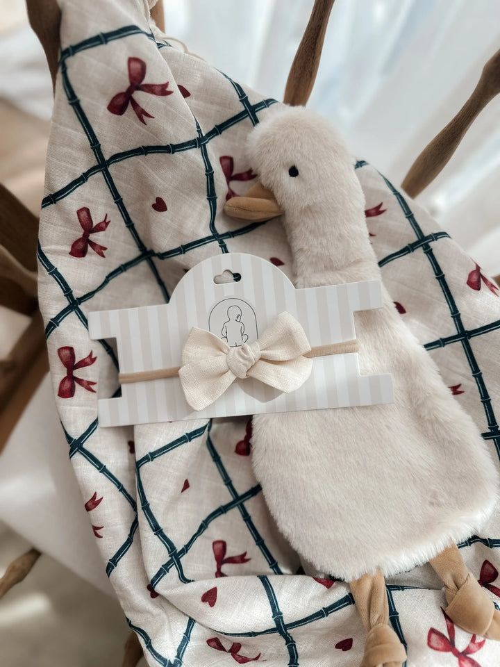 Pop Ya Tot Linen Baby Bow Headband - Ivory