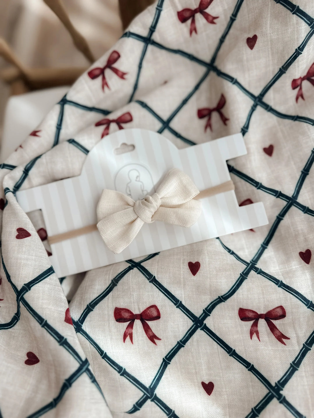 Pop Ya Tot Linen Baby Bow Headband - Ivory