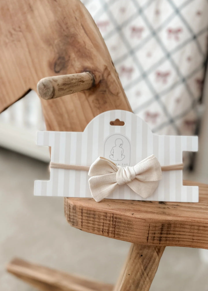 Pop Ya Tot Linen Baby Bow Headband - Ivory
