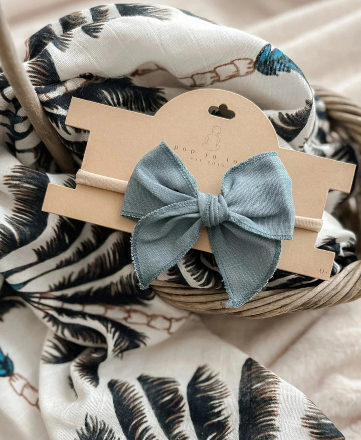 Pop Ya Tot Linen Bow Headband - Ocean