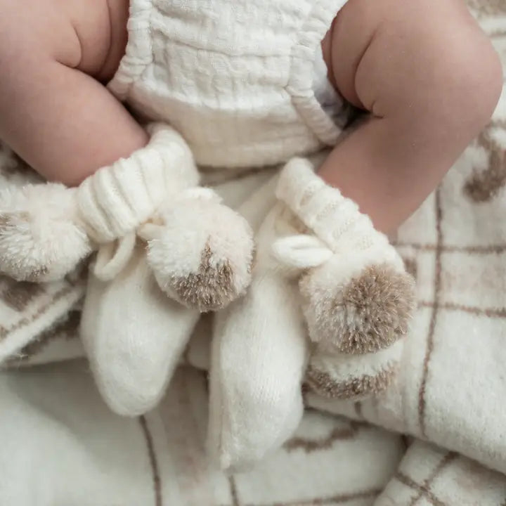 Pop Ya Tot Organic Cotton Pom Pom Booties - Milk