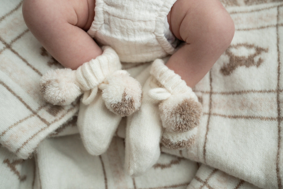 Pop Ya Tot Organic Cotton Pom Pom Booties - Milk