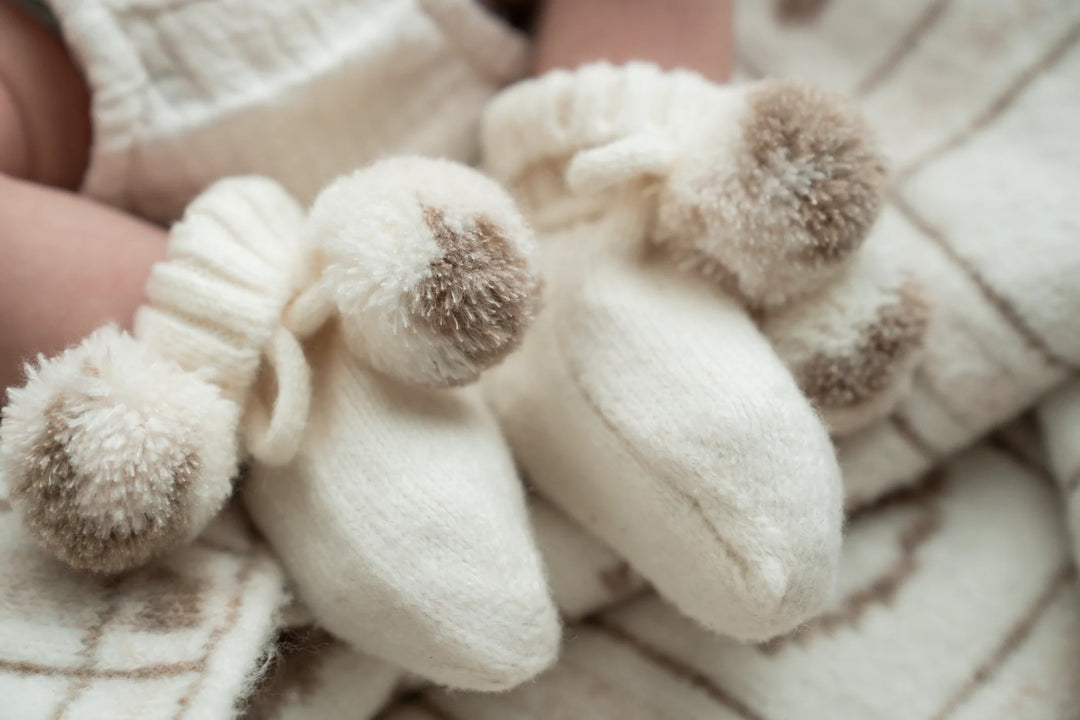 Pop Ya Tot Organic Cotton Pom Pom Booties - Milk