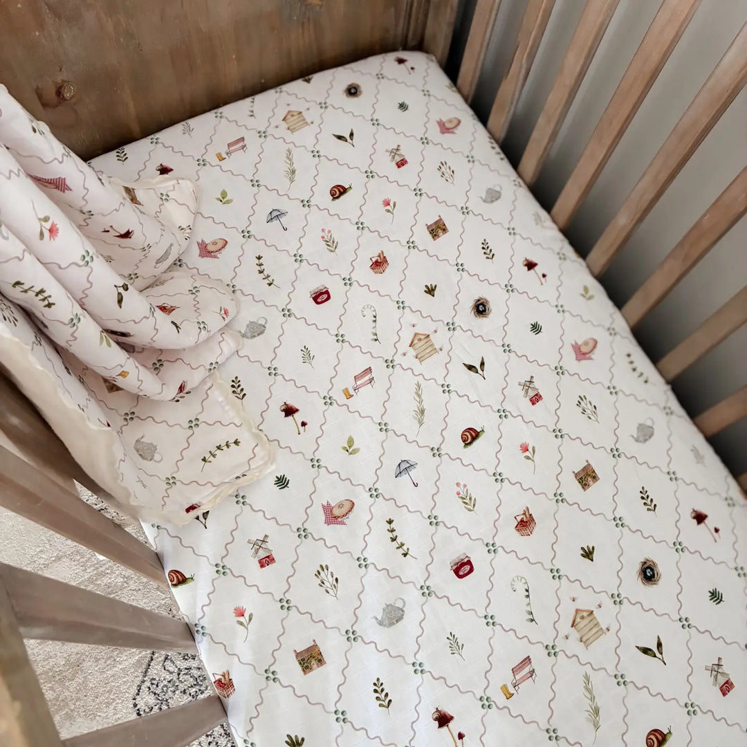 Pop Ya Tot Organic Muslin Cot Sheet - Cottage Picnic