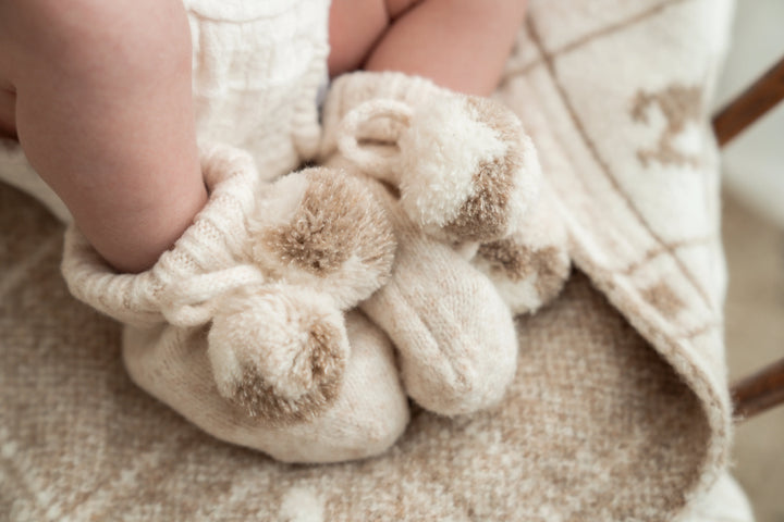 Pop Ya Tot Organic Cotton Pom Pom Booties - Biscuit