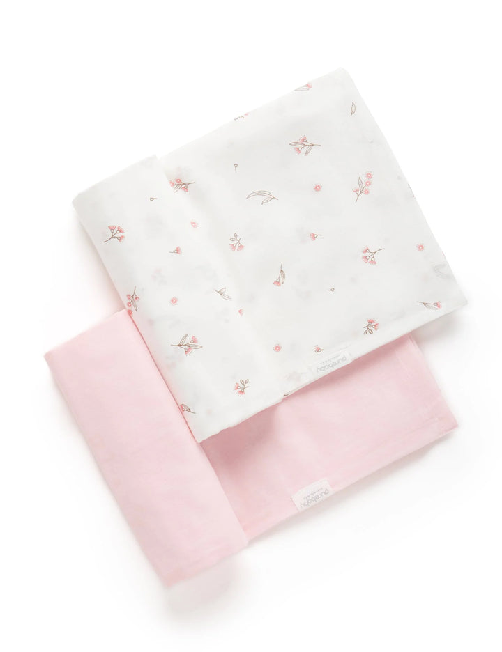 Purebaby Organic Muslin Wrap 2 Pack - Pink Blossom