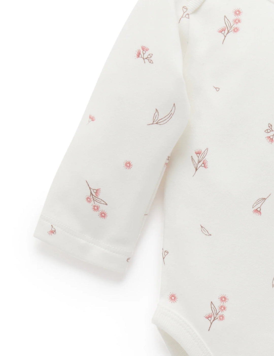 Purebaby Organic Easy Neck Long Sleeve Bodysuit 2 Pack - Pale Pink Blossom