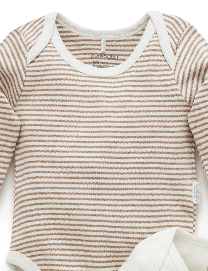 Purebaby Organic Easy Neck Long Sleeve Bodysuit 2 Pack - Vanilla Wattle Bee