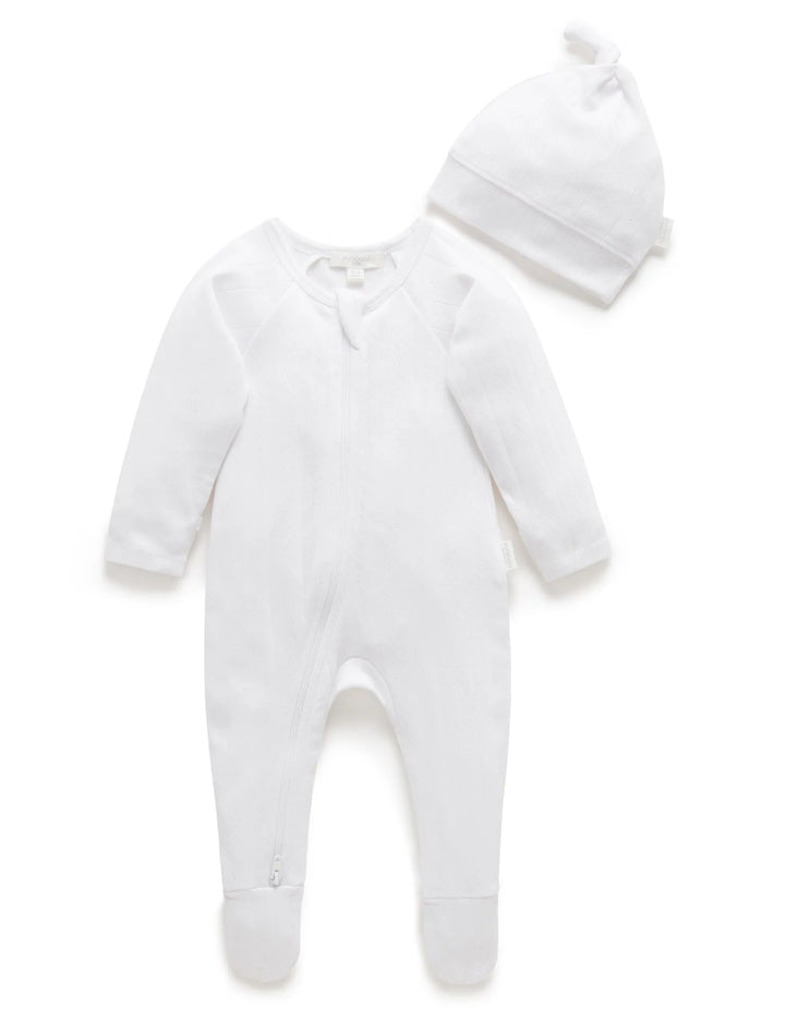 Purebaby Organic Pointelle Growsuit & Hat Set