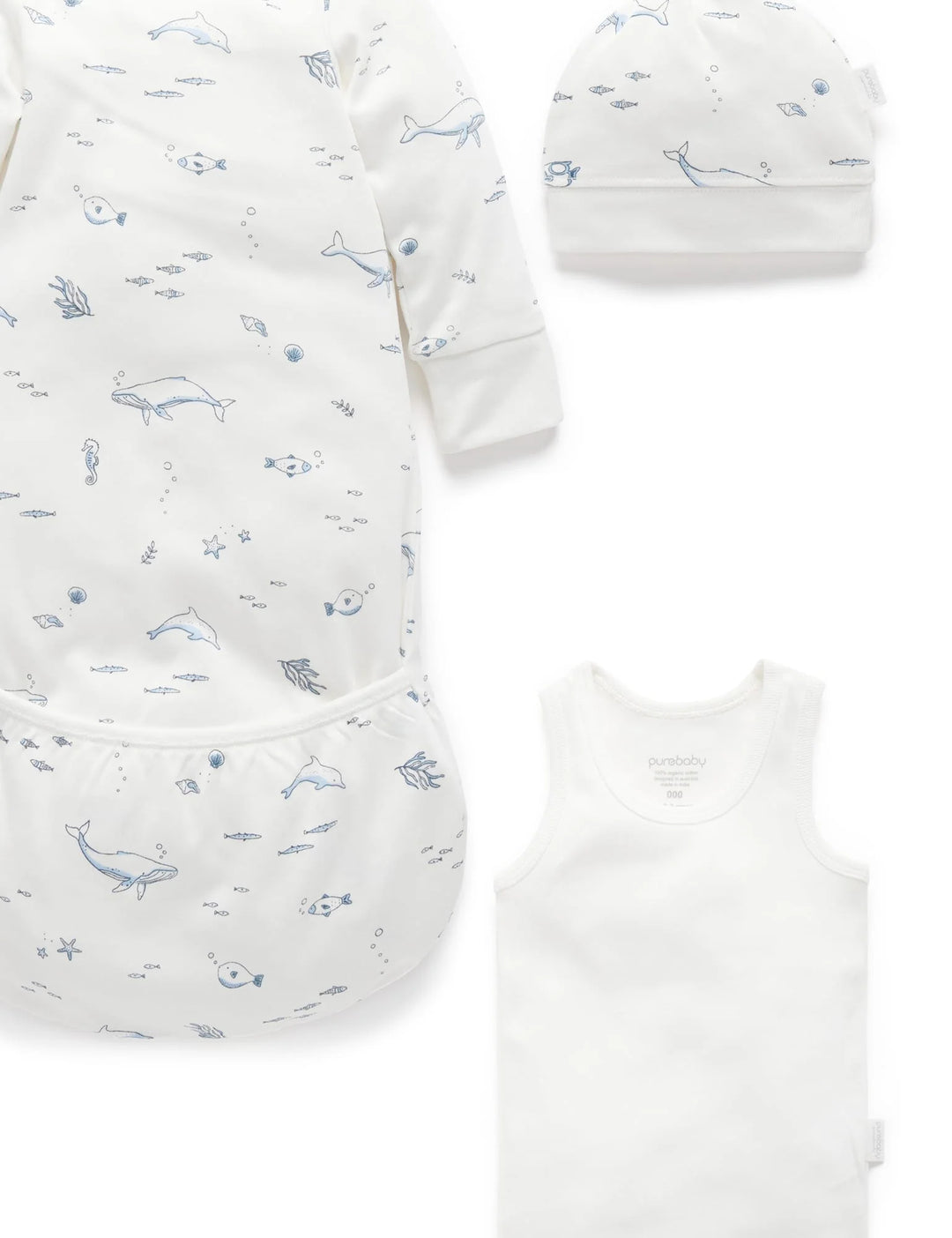 Purebaby Organic Essentials Hospital Bag Essential Vanilla Nautical $120+ Value