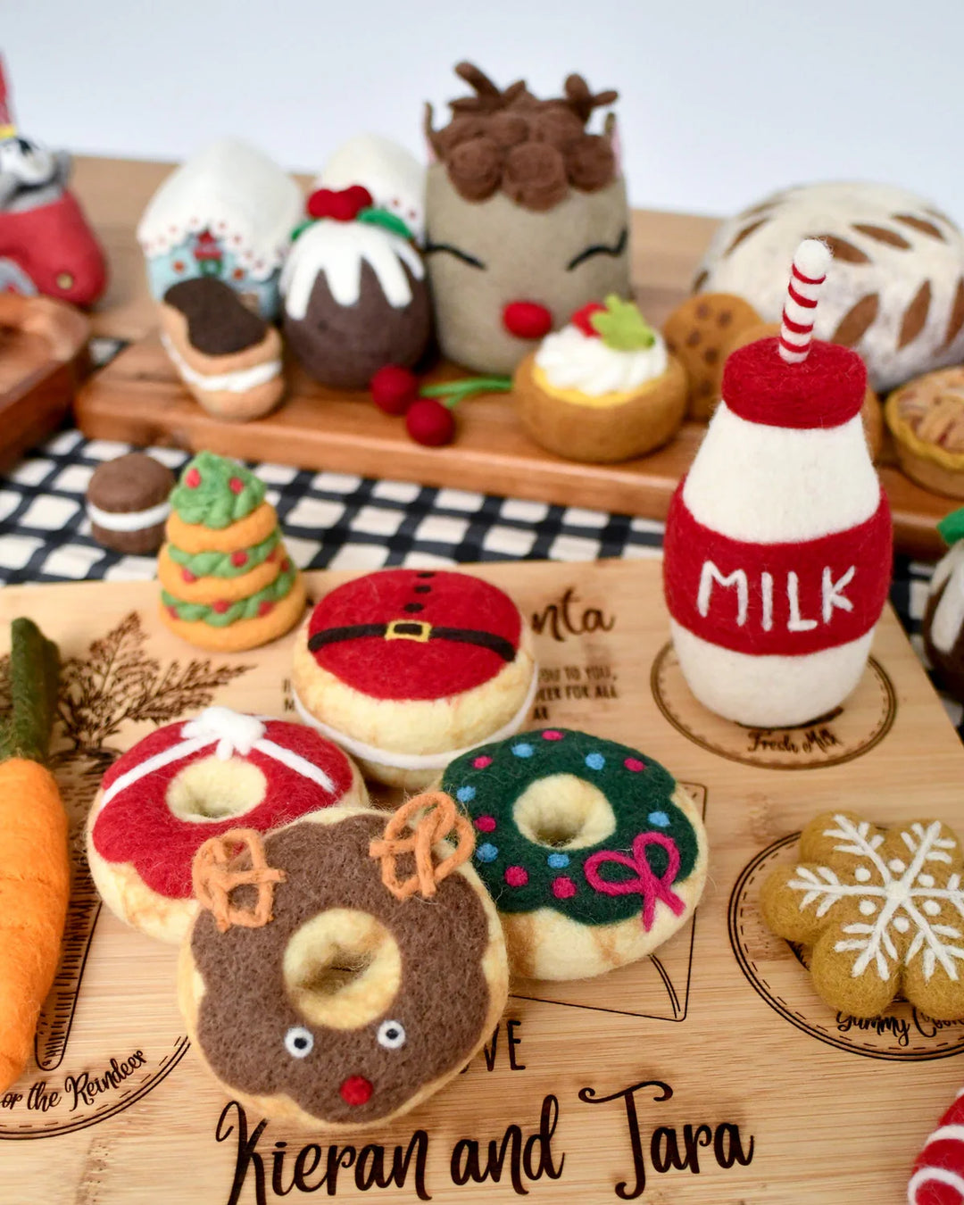Santa's Milk and 4 Christmas Donuts Felt Play Food Set