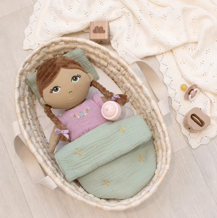 My First Doll Moses Basket and Bedding Set - Sage