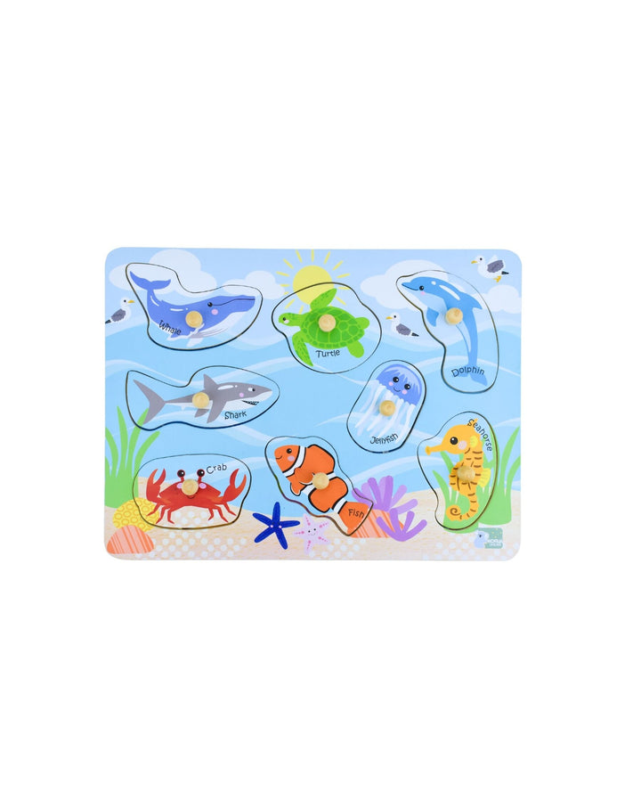 Sea Animals and Habitats Wooden Peg Puzzle