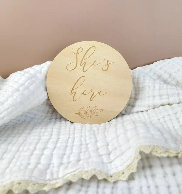 She's Here - Baby Girl Announcement Plaque