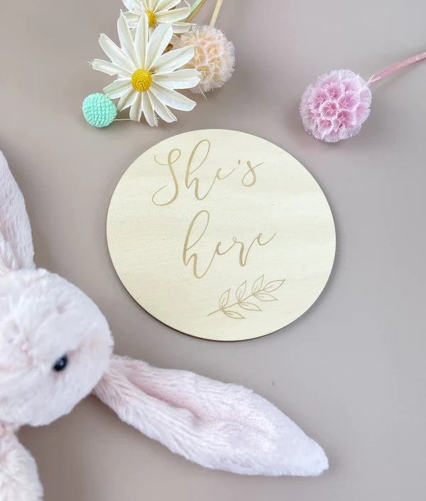 She's Here - Baby Girl Announcement Plaque