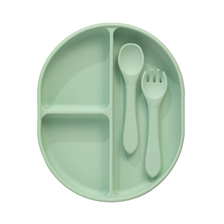 Silicone Suction Plate Feeding Set - Sage