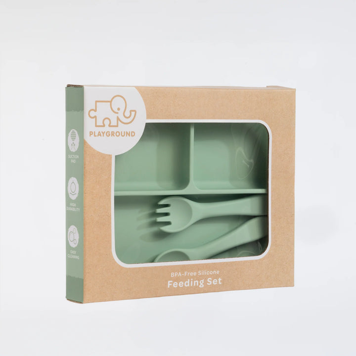 Silicone Suction Plate Feeding Set - Sage