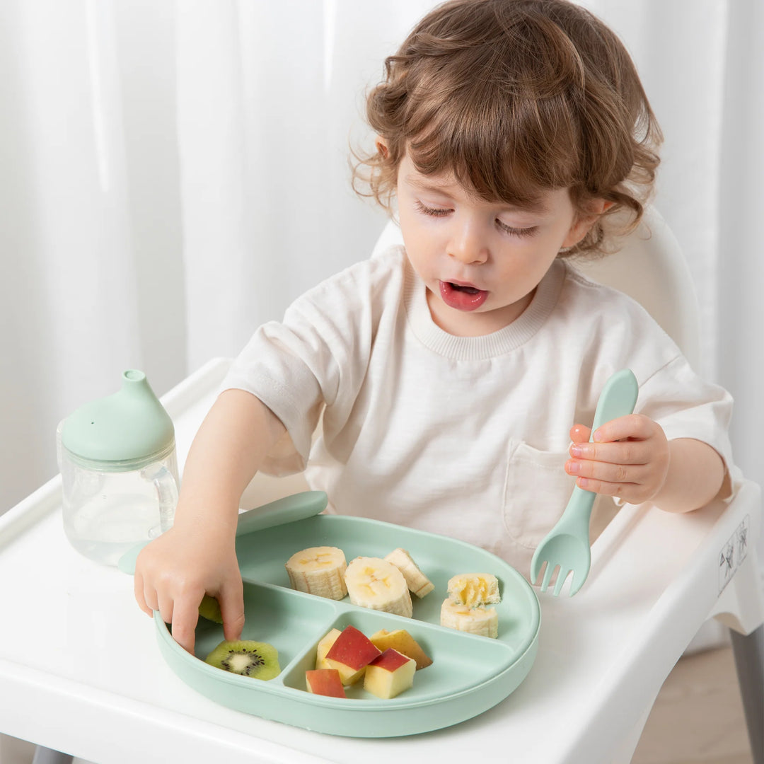 Silicone Suction Plate Feeding Set - Sage