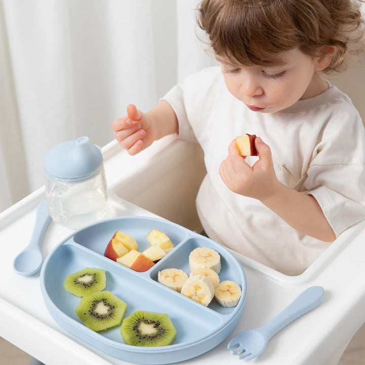 Silicone Suction Plate Feeding Set - Dusty Blue