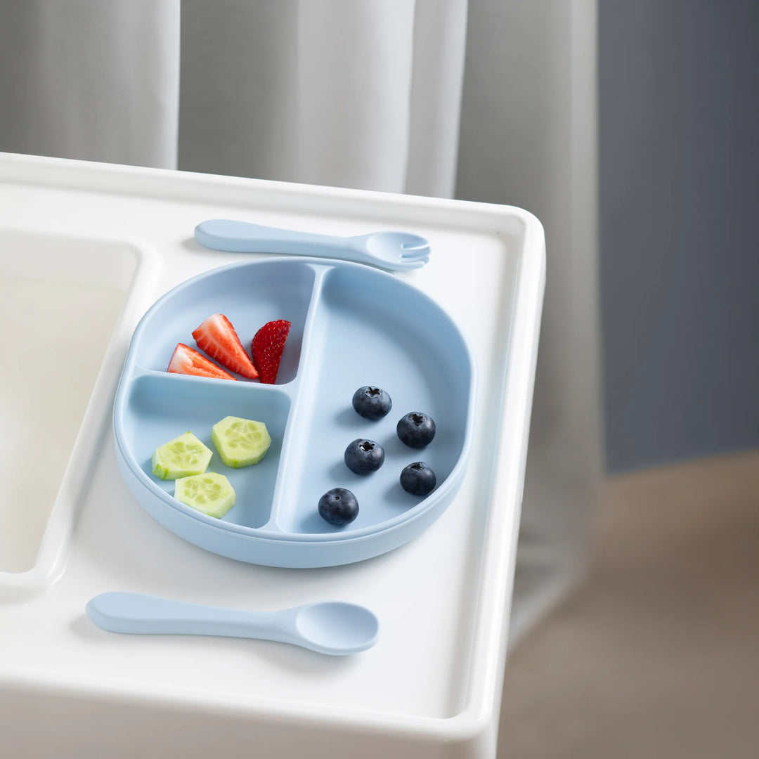Silicone Suction Plate Feeding Set - Dusty Blue