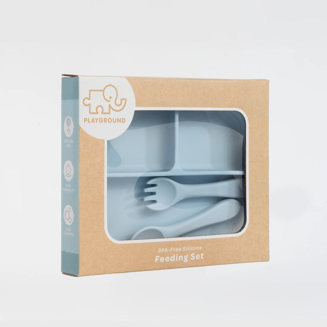 Silicone Suction Plate Feeding Set - Dusty Blue