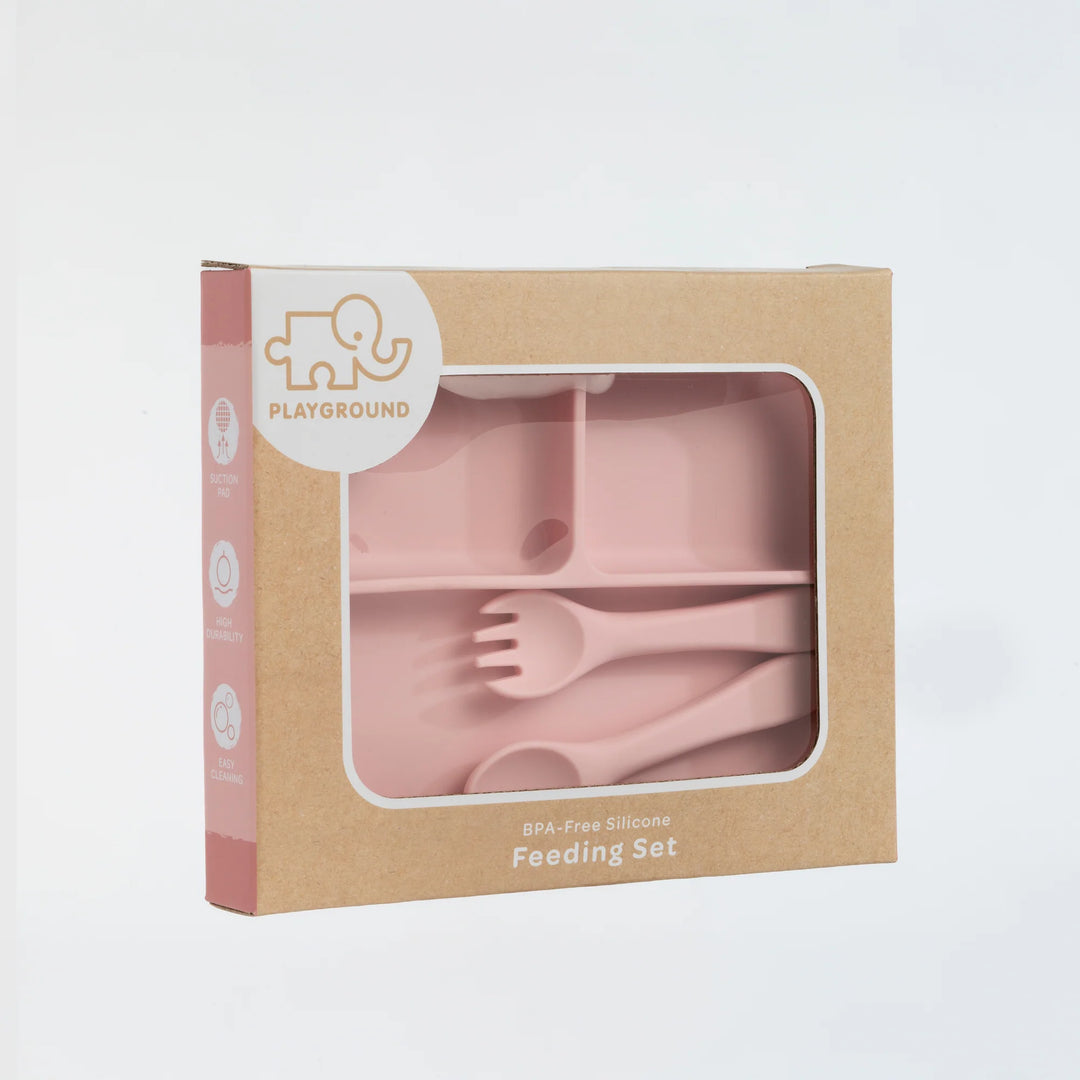 Silicone Suction Plate Feeding Set - Light Pink