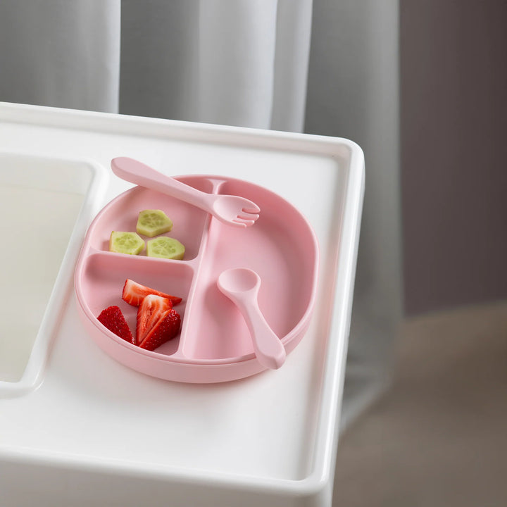 Silicone Suction Plate Feeding Set - Light Pink