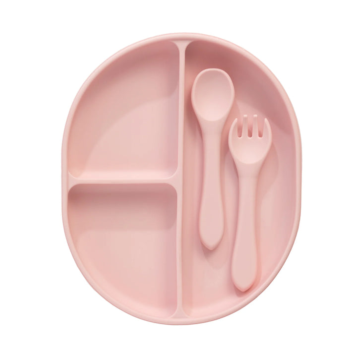 Silicone Suction Plate Feeding Set - Light Pink