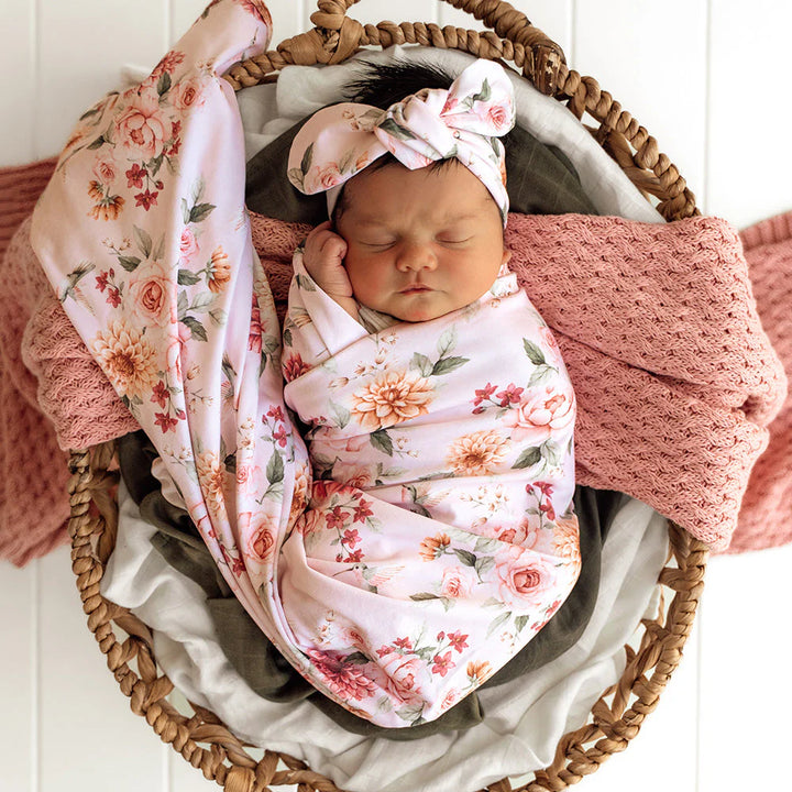 Snuggle Hunny Baby Jersey Wrap & Topknot Set - Birds & Blooms