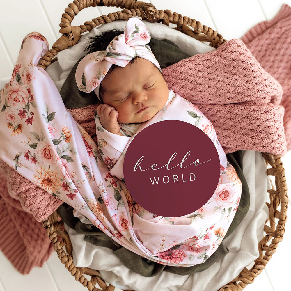 Snuggle Hunny Baby Jersey Wrap & Topknot Set - Birds & Blooms