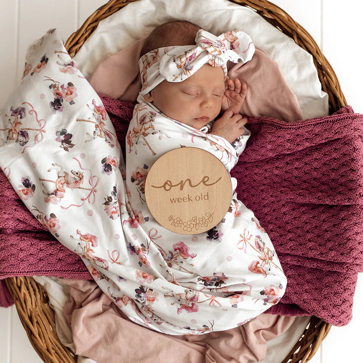 Snuggle Hunny Baby Jersey Wrap & Topknot Set - Carousel