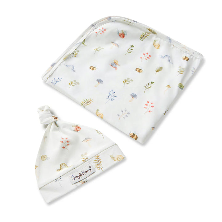 Snuggle Hunny Baby Jersey Wrap & Beanie Set - Garden Friends