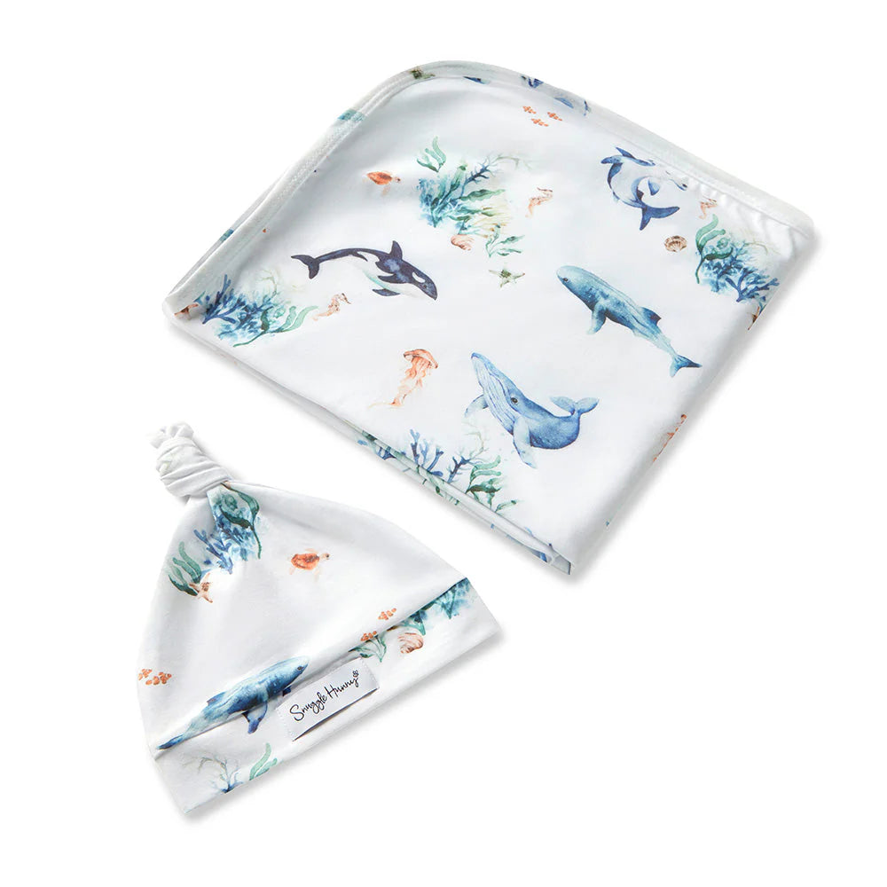 Snuggle Hunny Baby Jersey Wrap & Beanie Set - Ocean