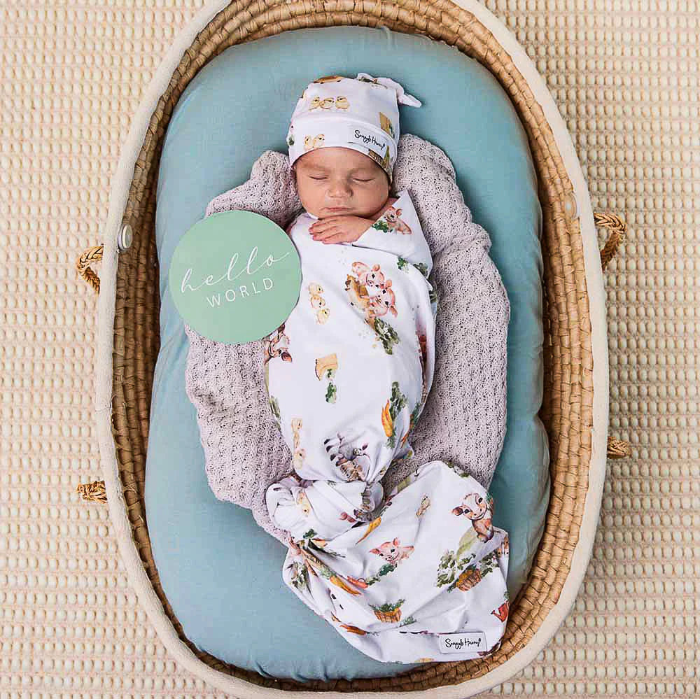 Snuggle Hunny Baby Jersey Wrap & Beanie Set - Farm