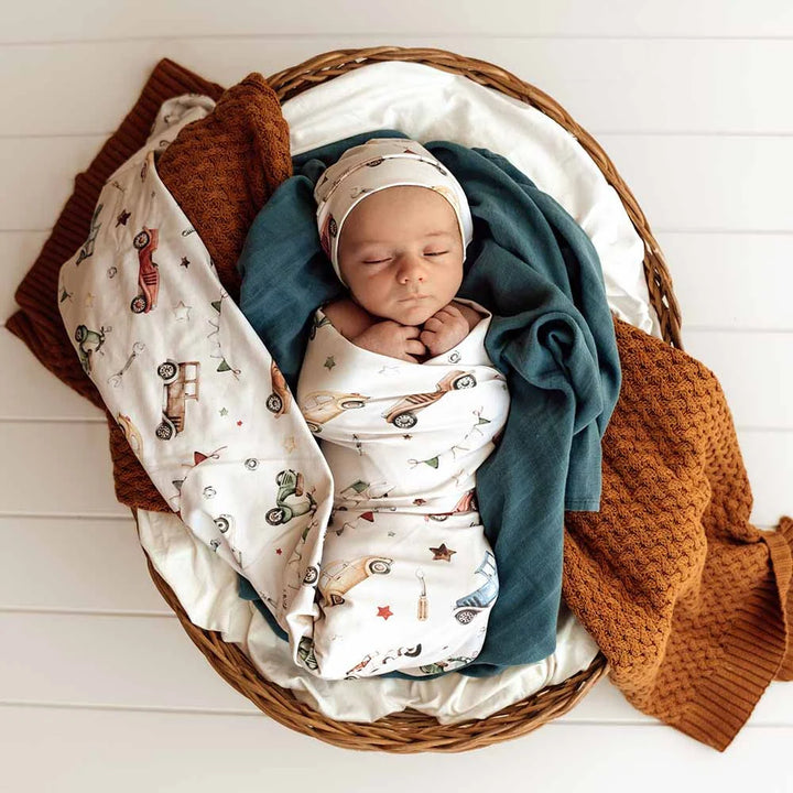 Snuggle Hunny Baby Jersey Wrap & Beanie Set - Vintage Cars