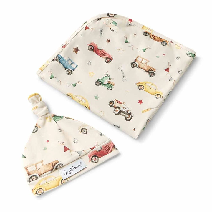 Snuggle Hunny Baby Jersey Wrap & Beanie Set - Vintage Cars