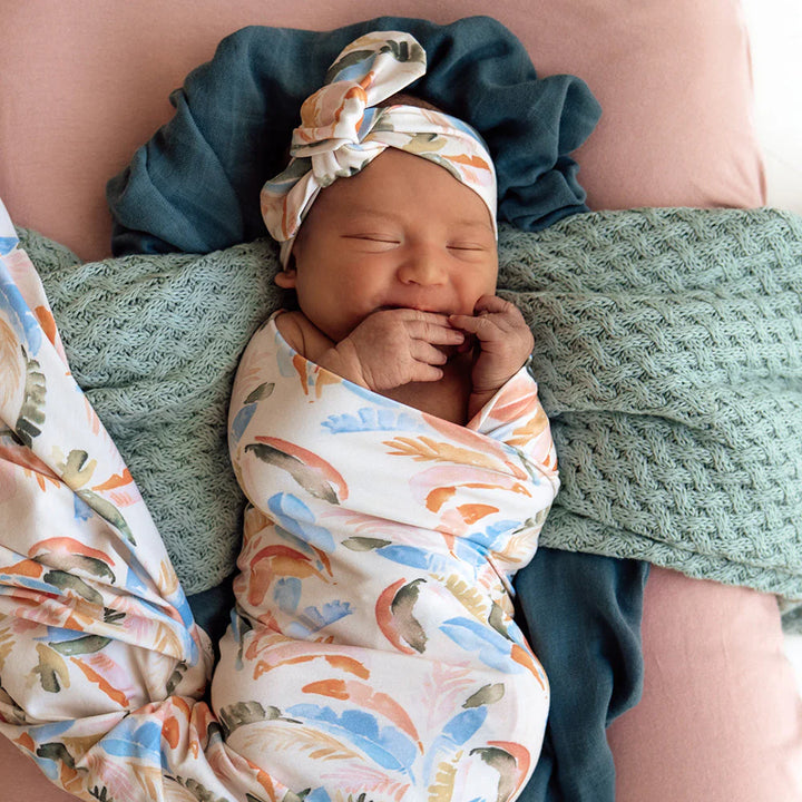 Snuggle Hunny Baby Jersey Wrap & Topknot Set - Summer Palm